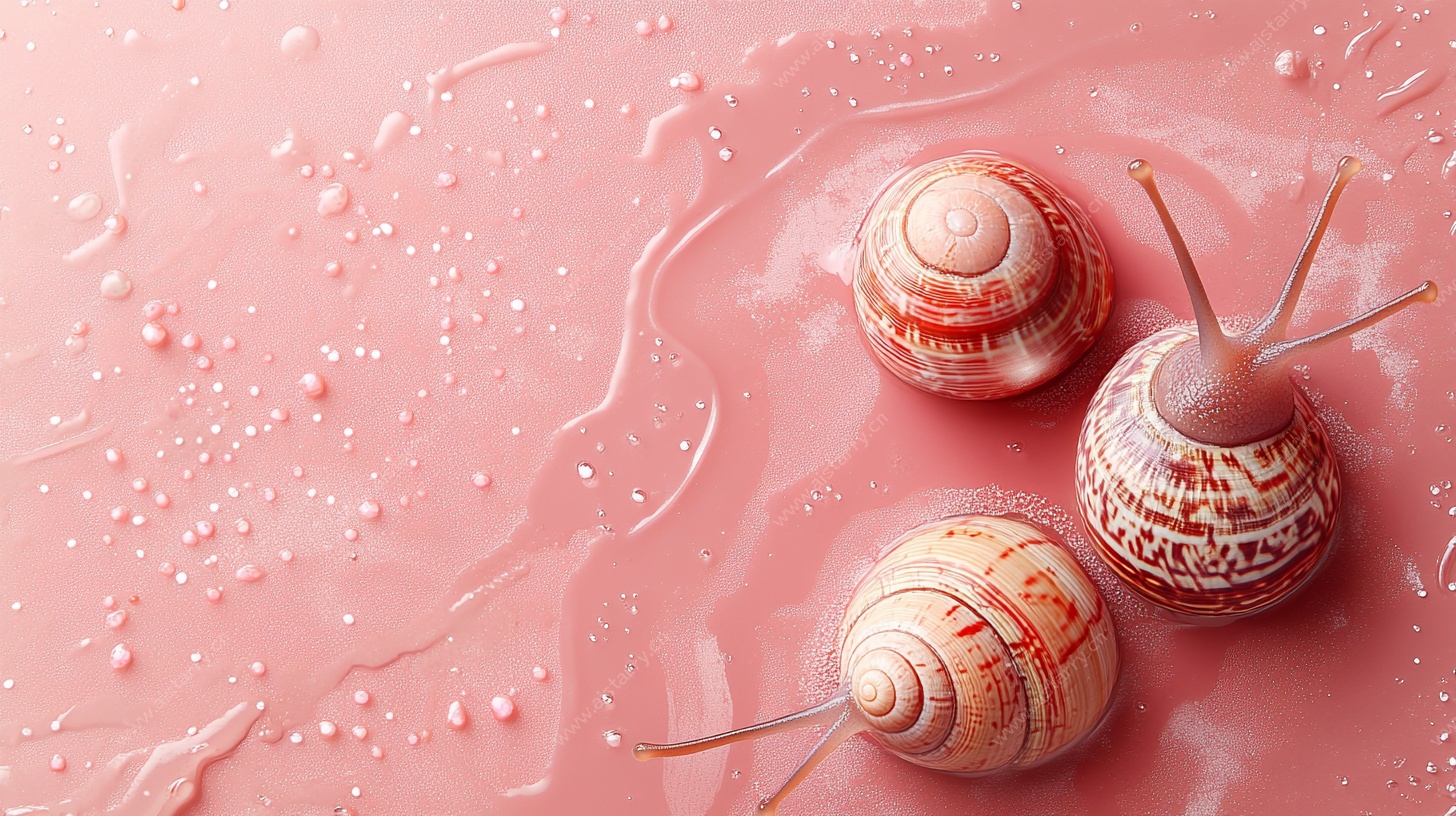 粉色背景上的三只蜗牛