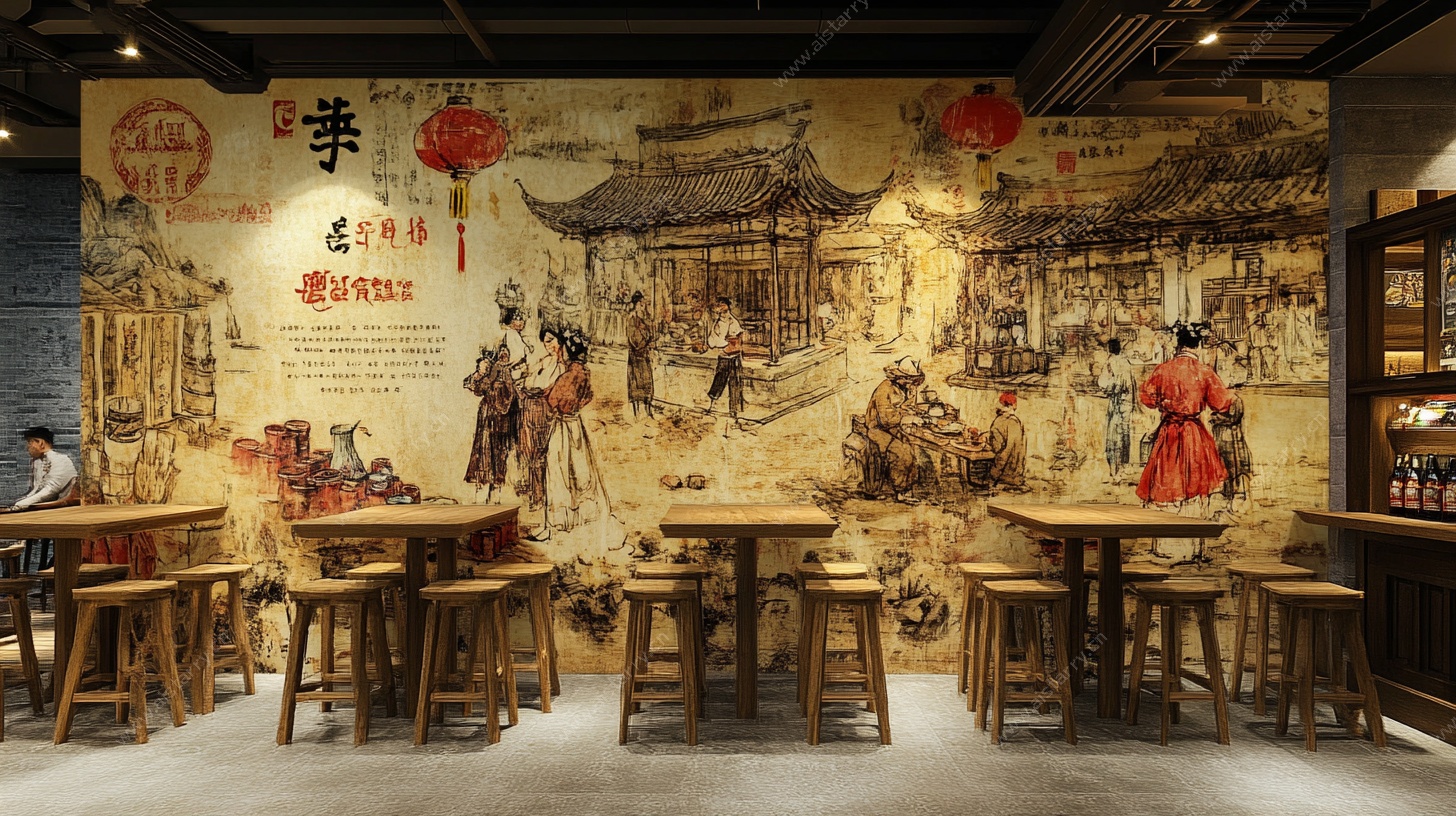 古风中式餐厅室内场景
