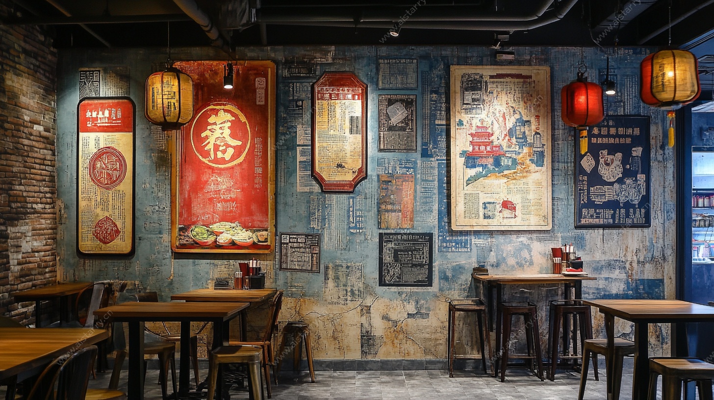 复古风中式餐厅室内场景