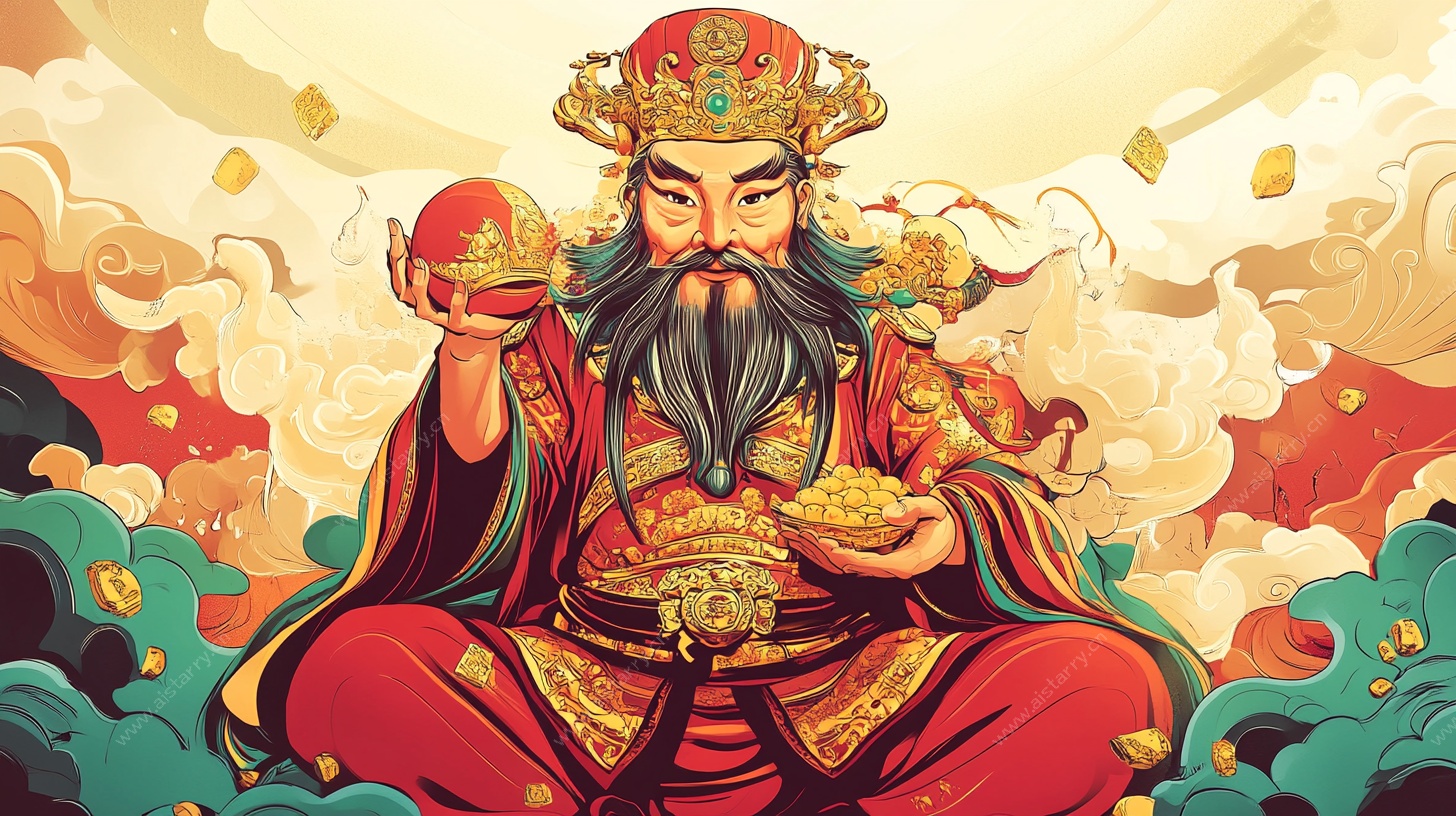 财神爷插画 招财进宝寓意浓