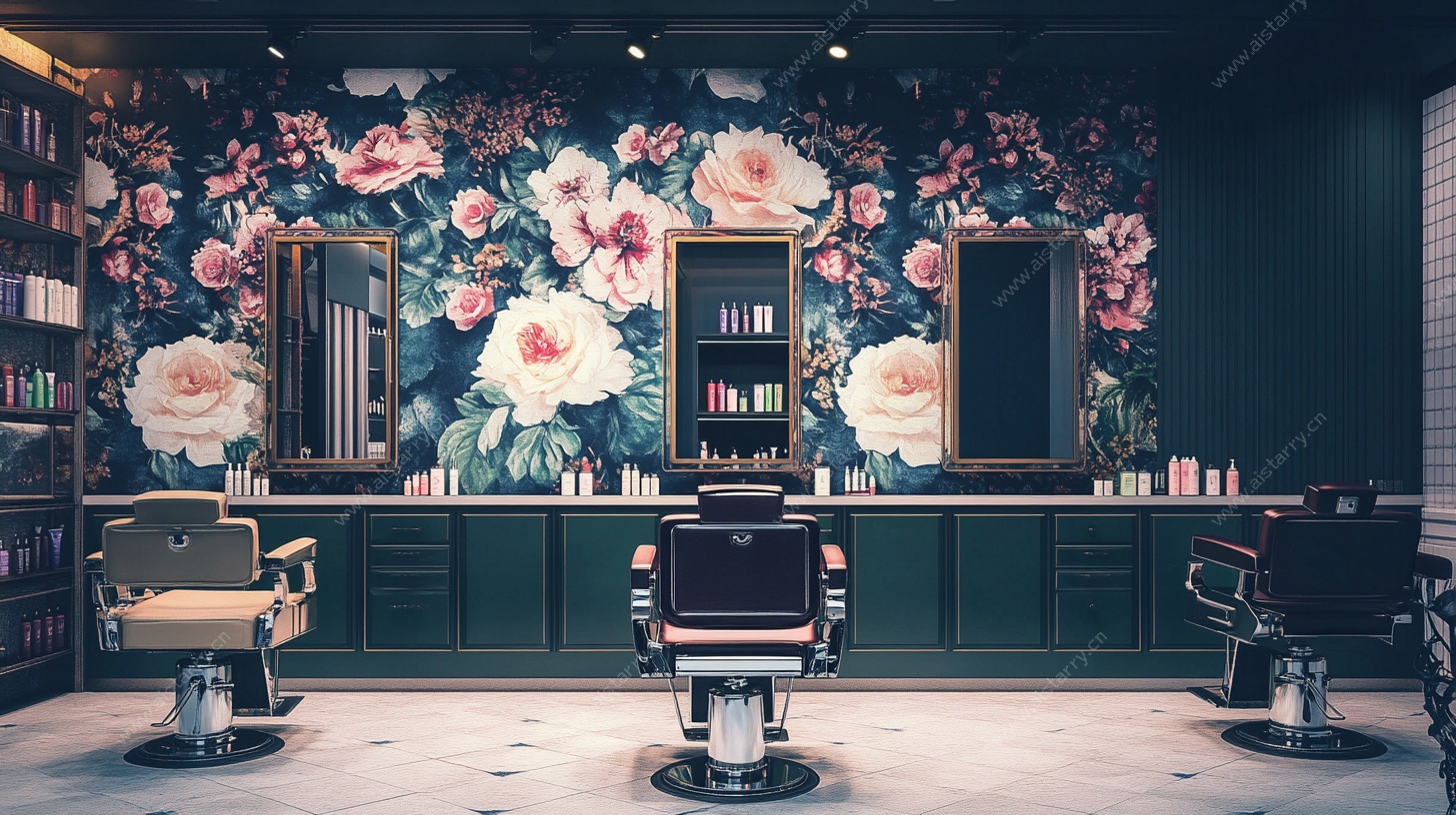 复古花卉风美发店室内景