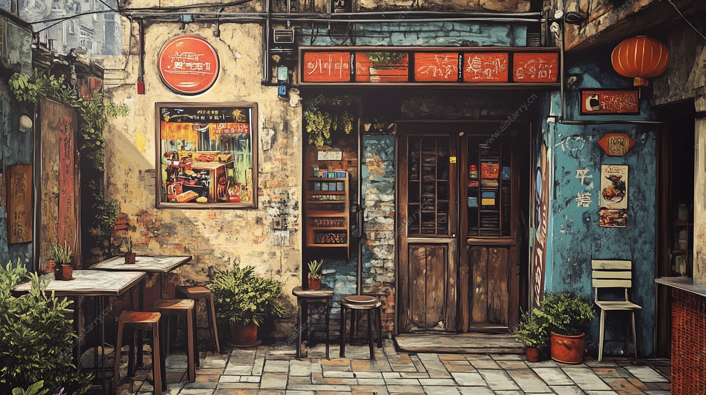 复古风街边小店场景