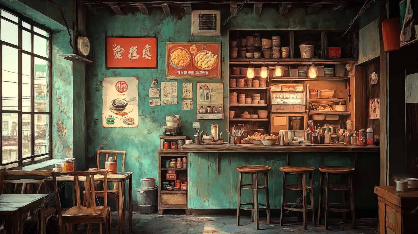 复古风中式面馆室内场景