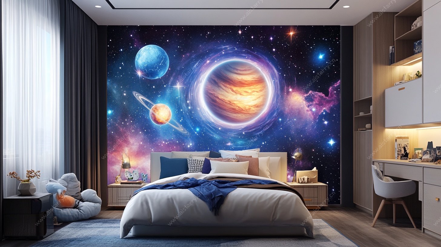 梦幻星空卧室背景墙