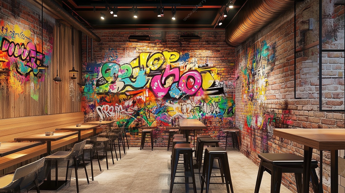 涂鸦风餐厅室内场景展示