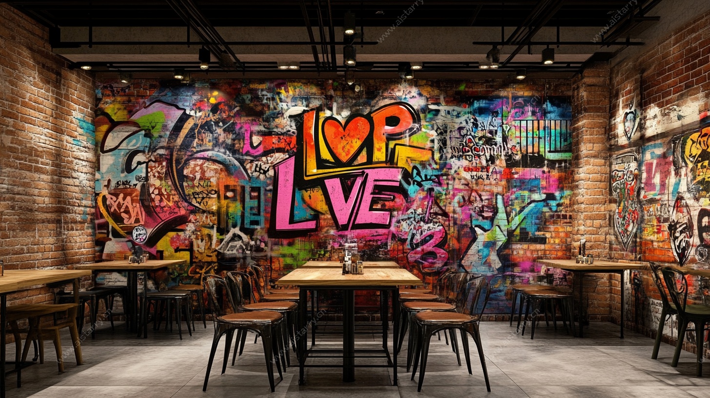 潮流涂鸦风餐厅室内场景