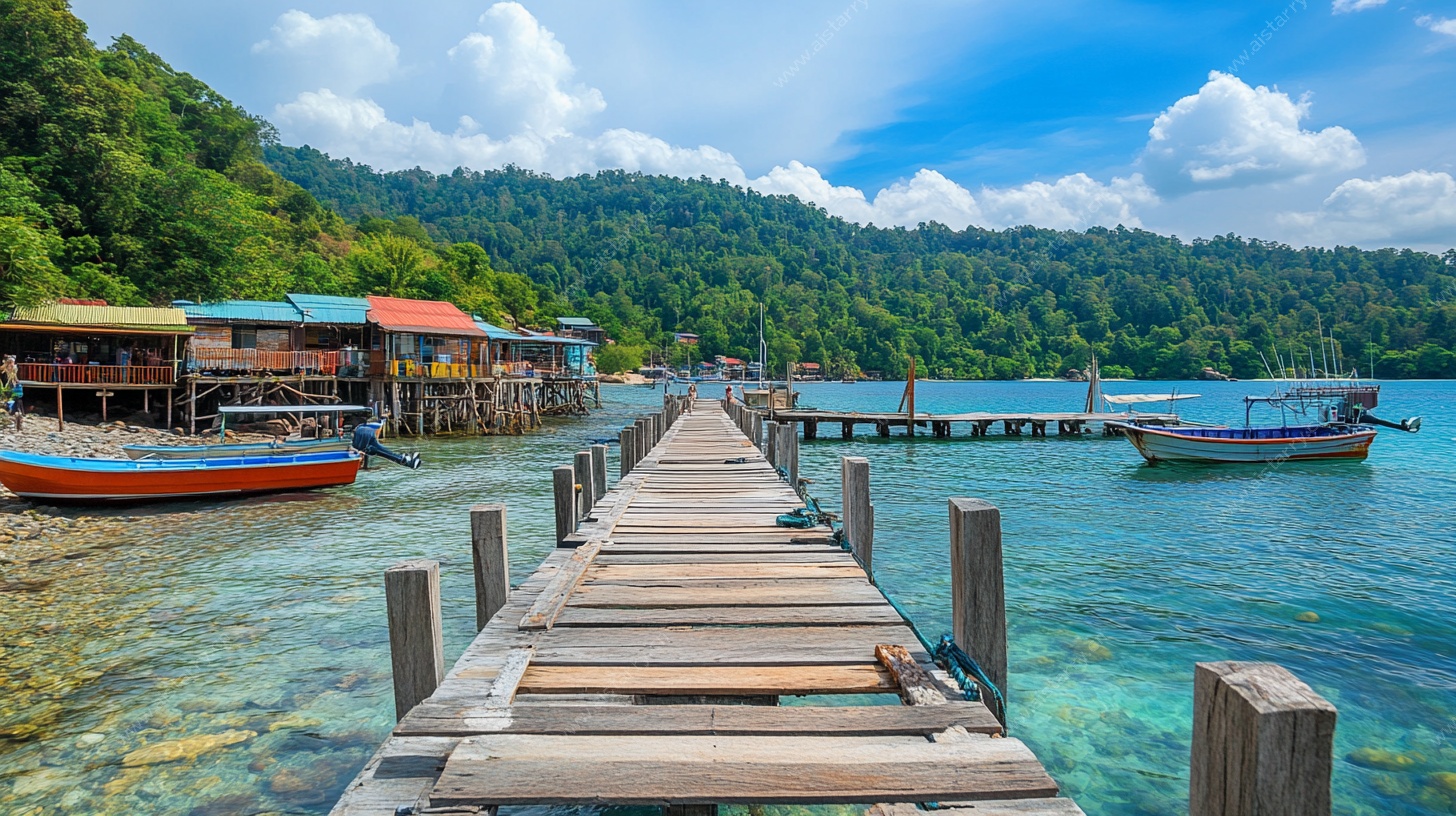 海边木栈道 美丽海岛风光