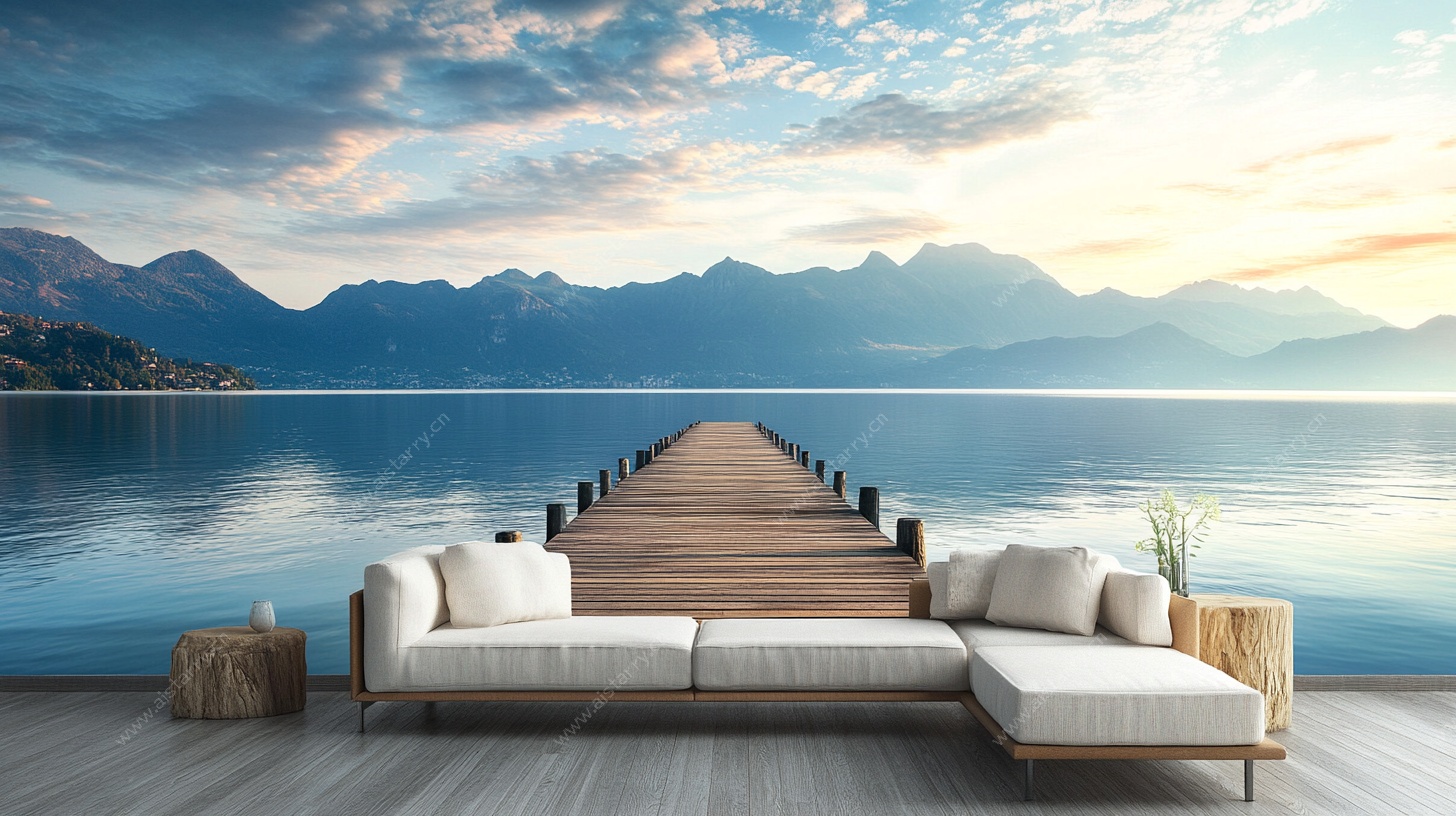 湖畔码头客厅风景图