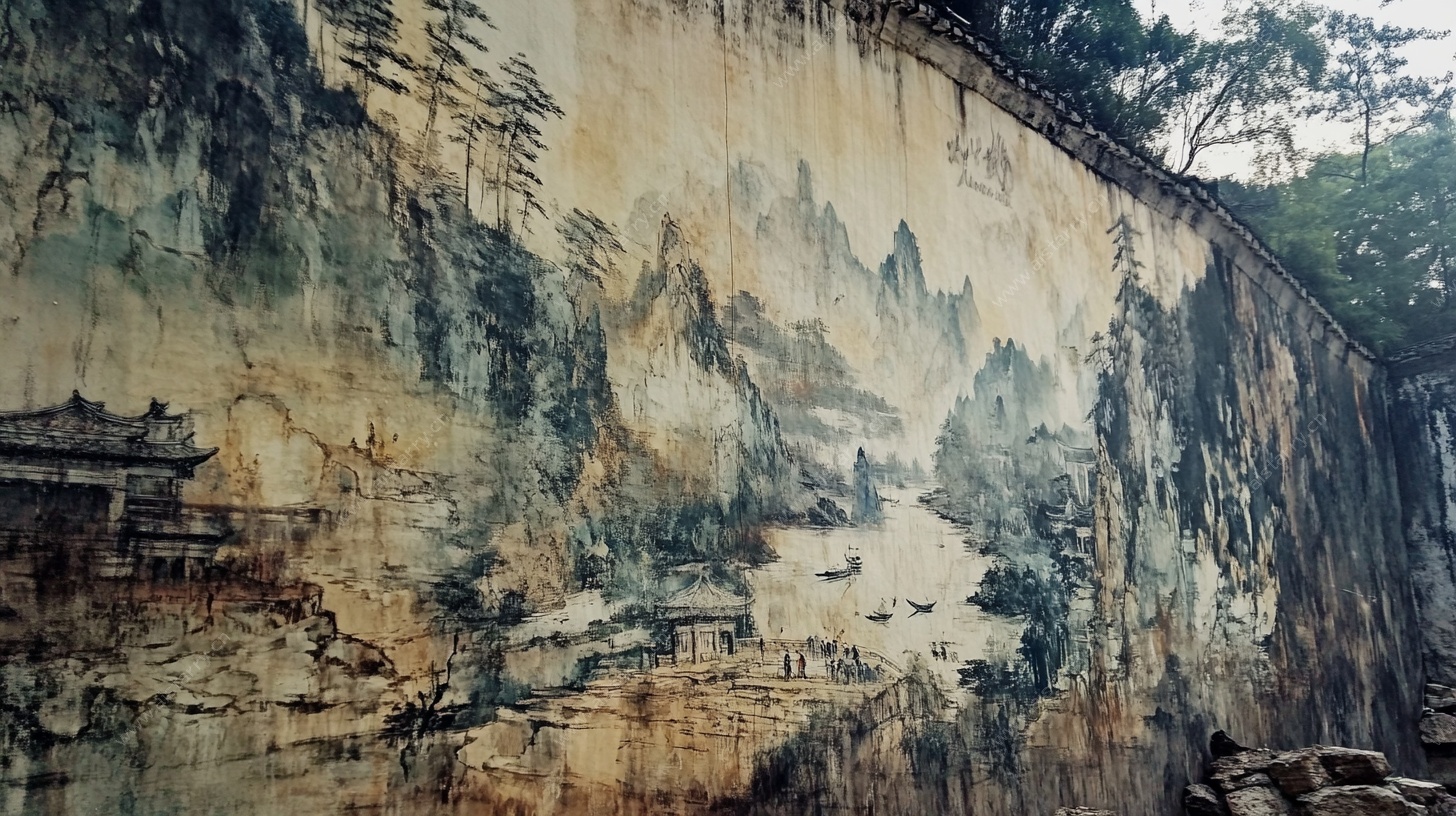 中式山水壁画