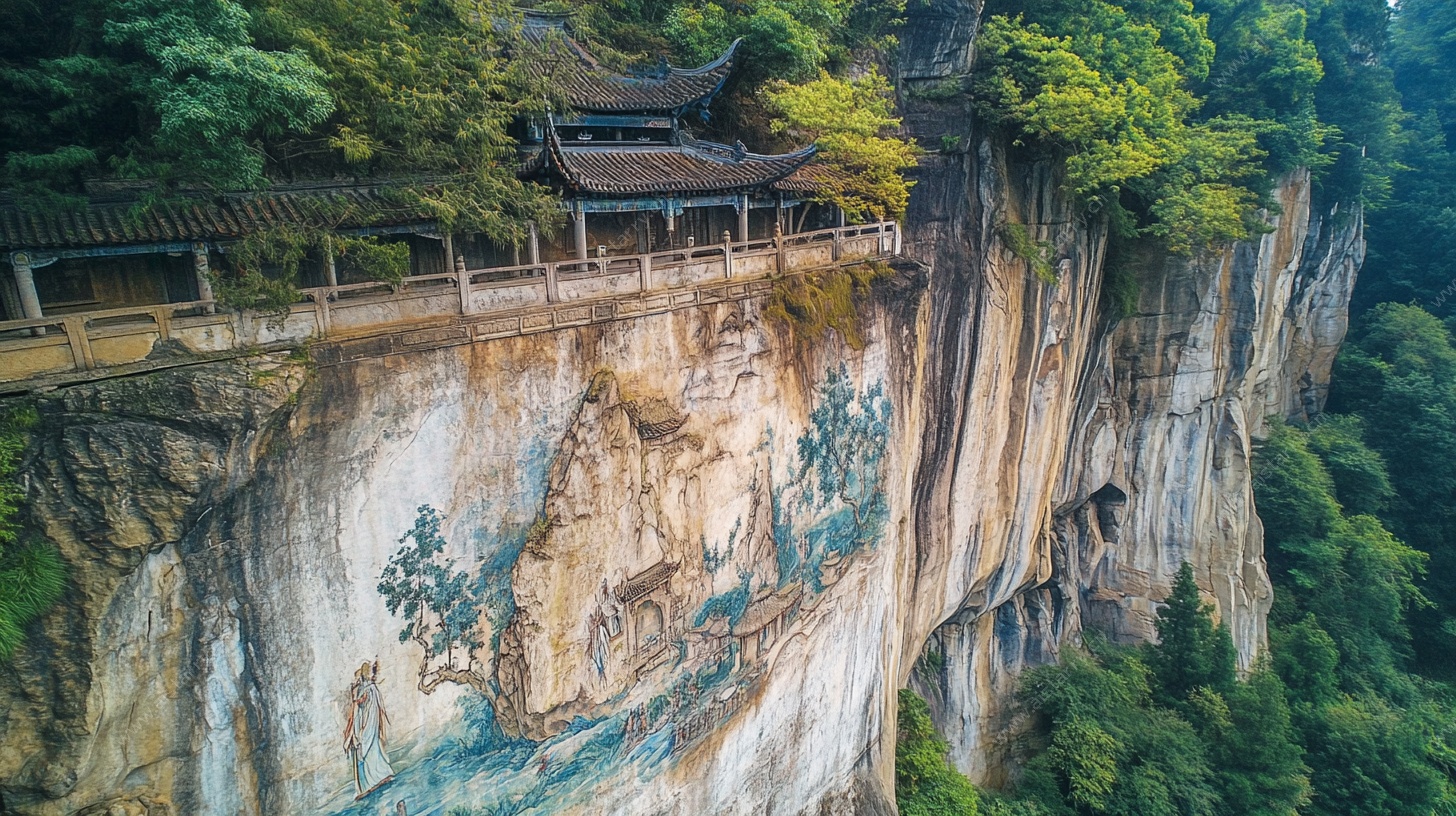 悬崖古建壁画壮美风光