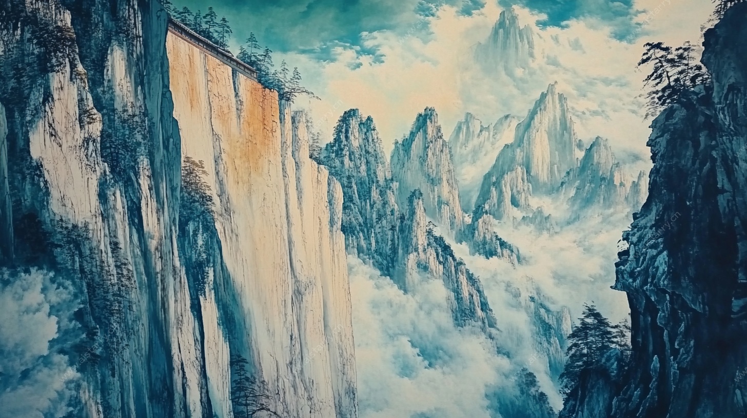 水墨风格壮丽山景图