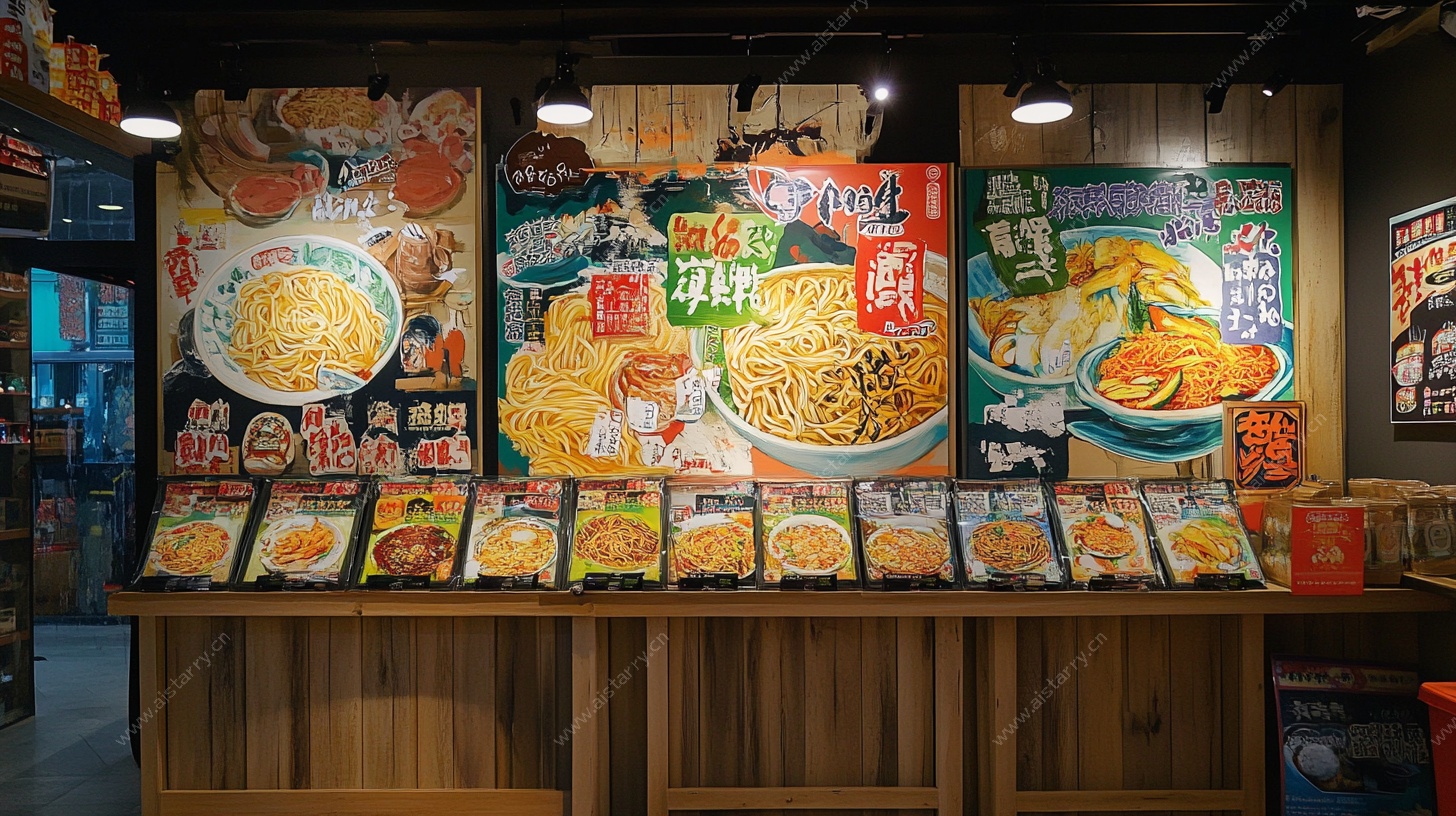 超市中的多样方便面陈列