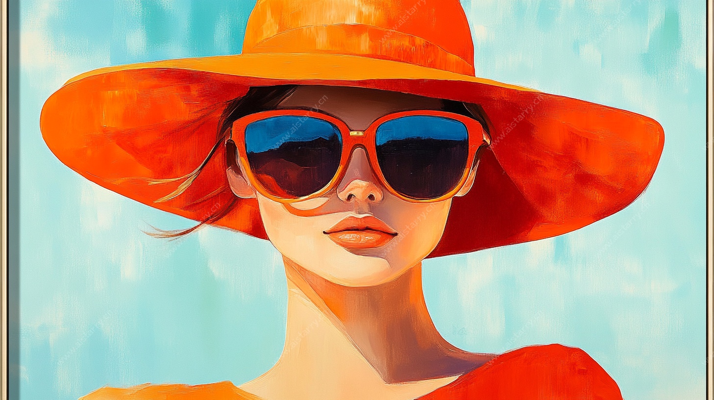 时尚橙帽墨镜女性插画