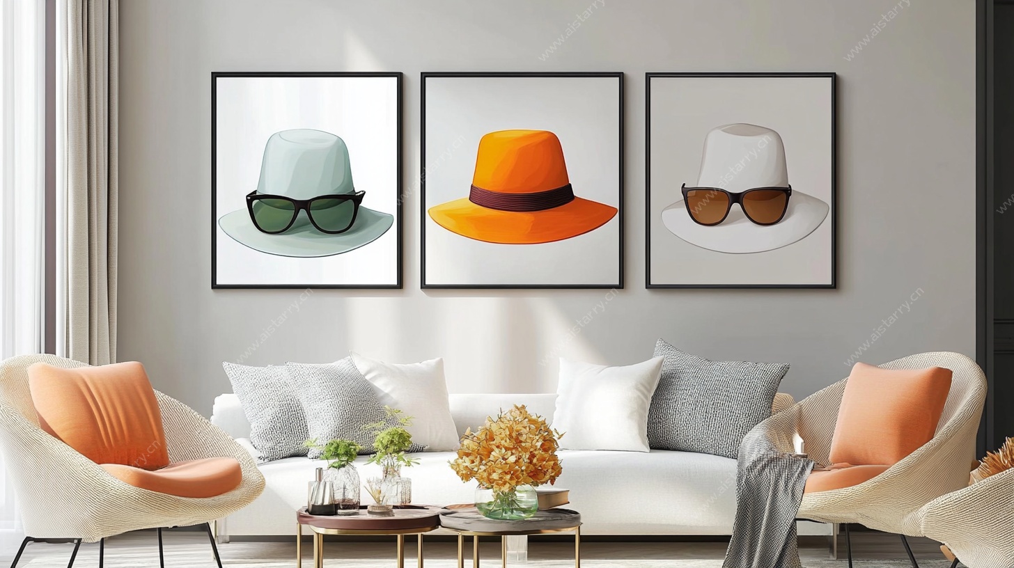 时尚帽饰挂画装饰客厅