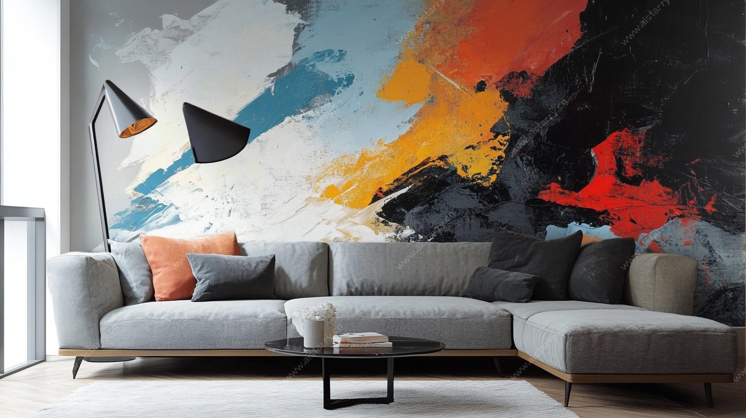 现代风客厅的抽象艺术墙绘