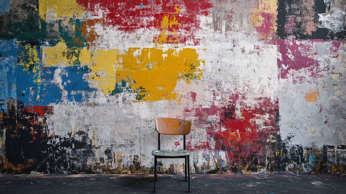 斑驳墙前的孤椅