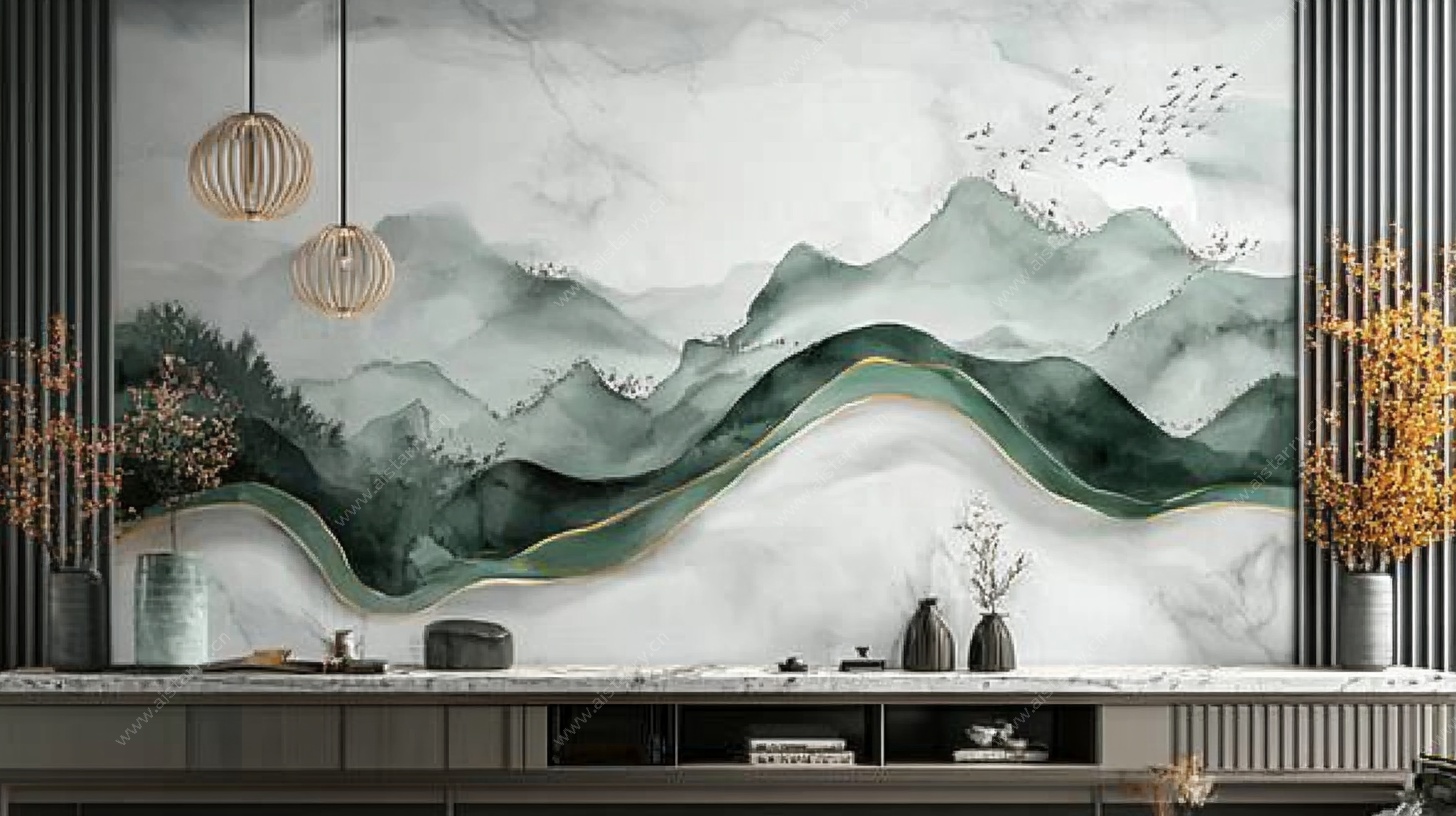 中式山水风客厅背景墙