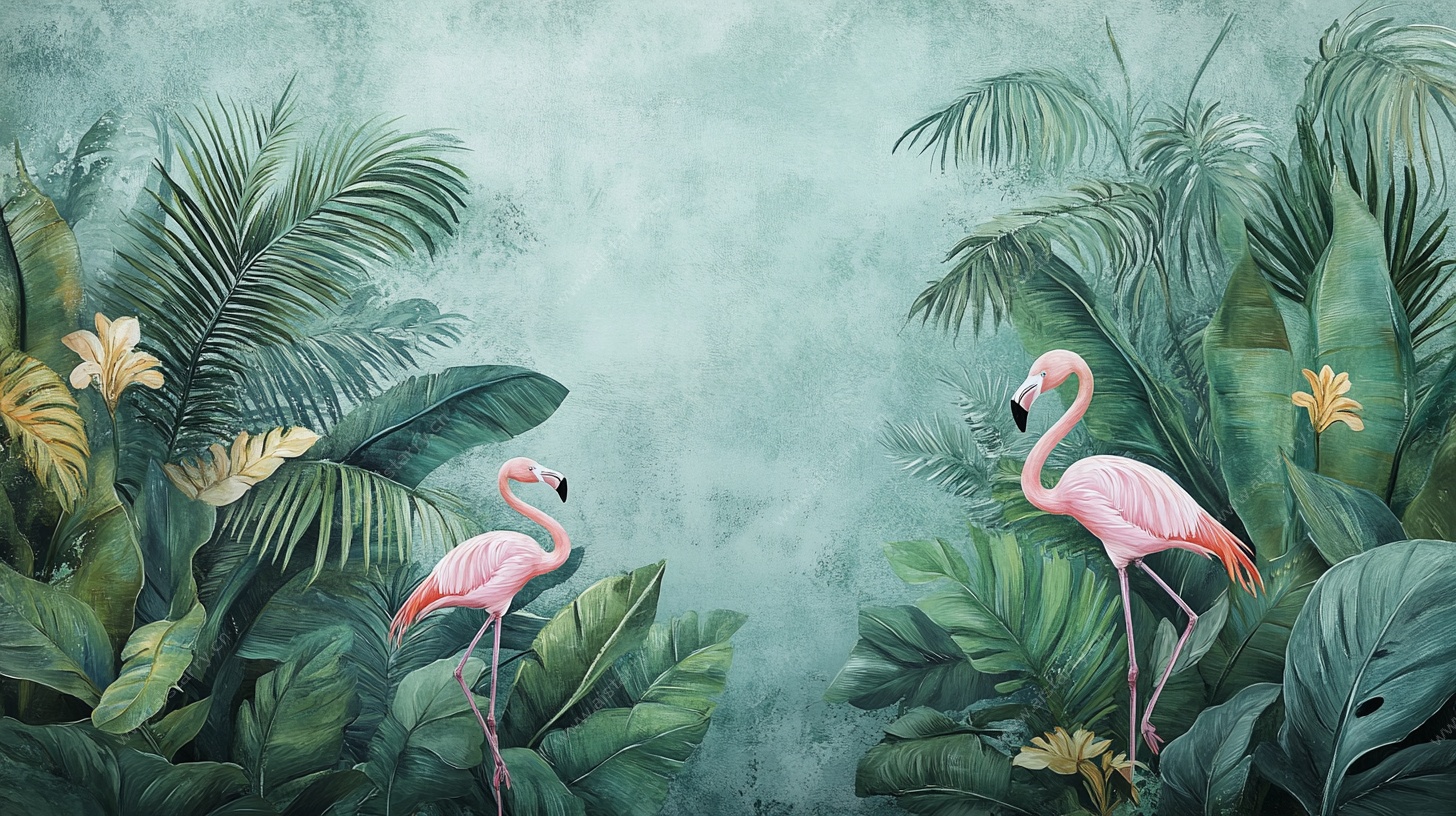 热带风情火烈鸟植物背景图