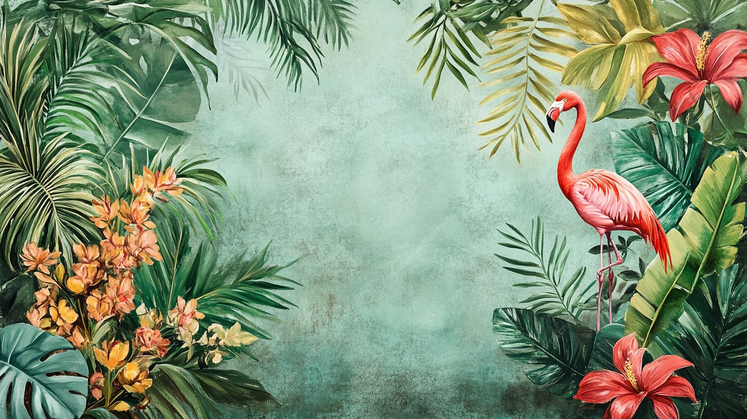 热带风情火烈鸟绿植背景