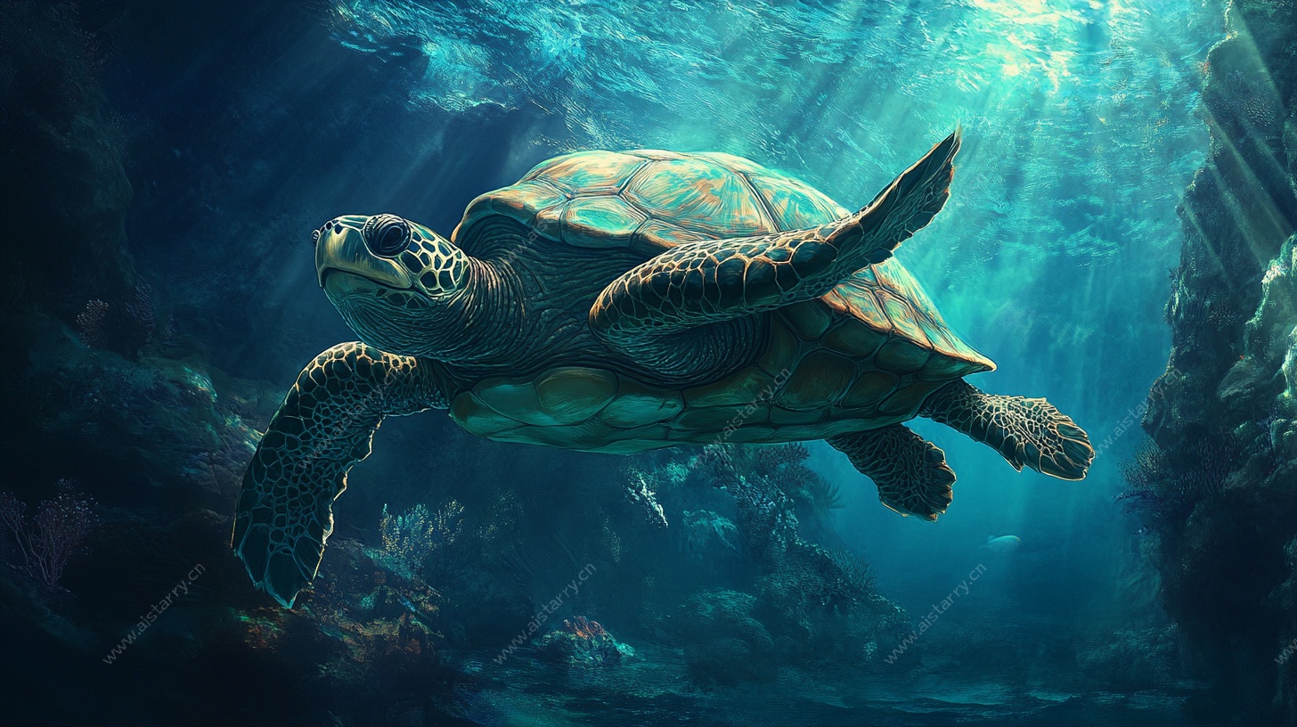 深海遨游的绿海龟