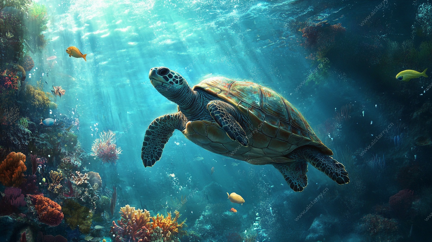 海龟畅游绚丽海底世界