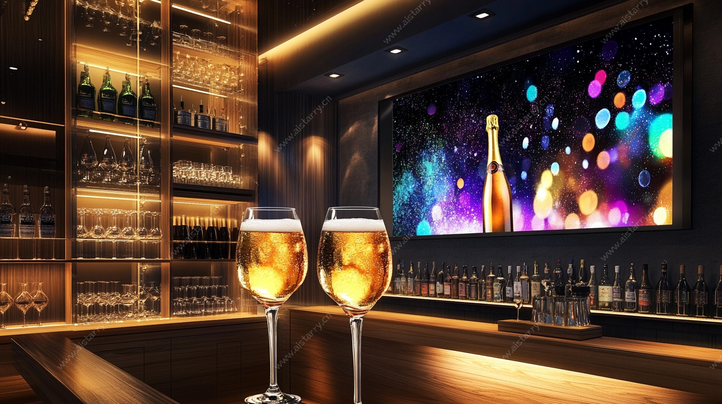 时尚酒吧内的香槟酒杯