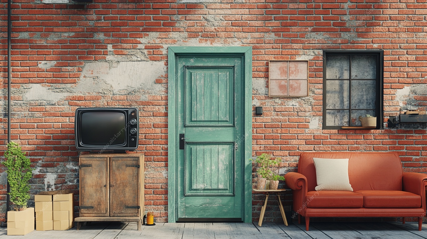 复古砖墙前的家居布置