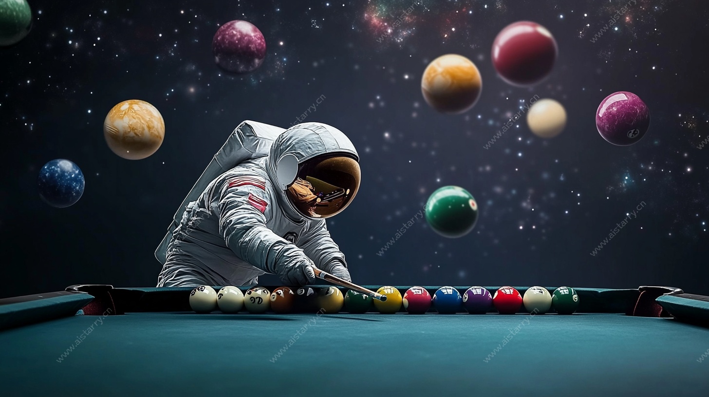 宇航员在太空打台球奇幻场景