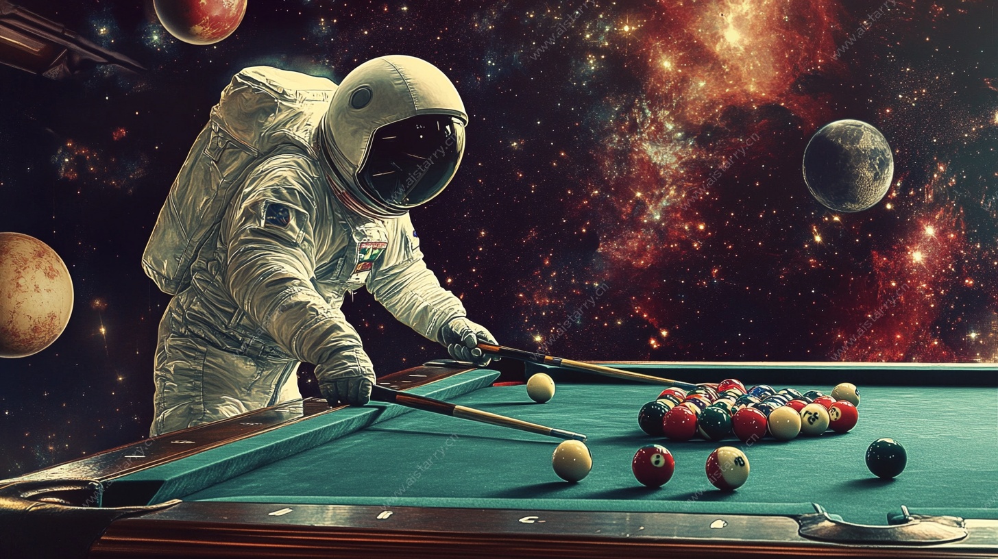 太空宇航员打台球奇幻场景