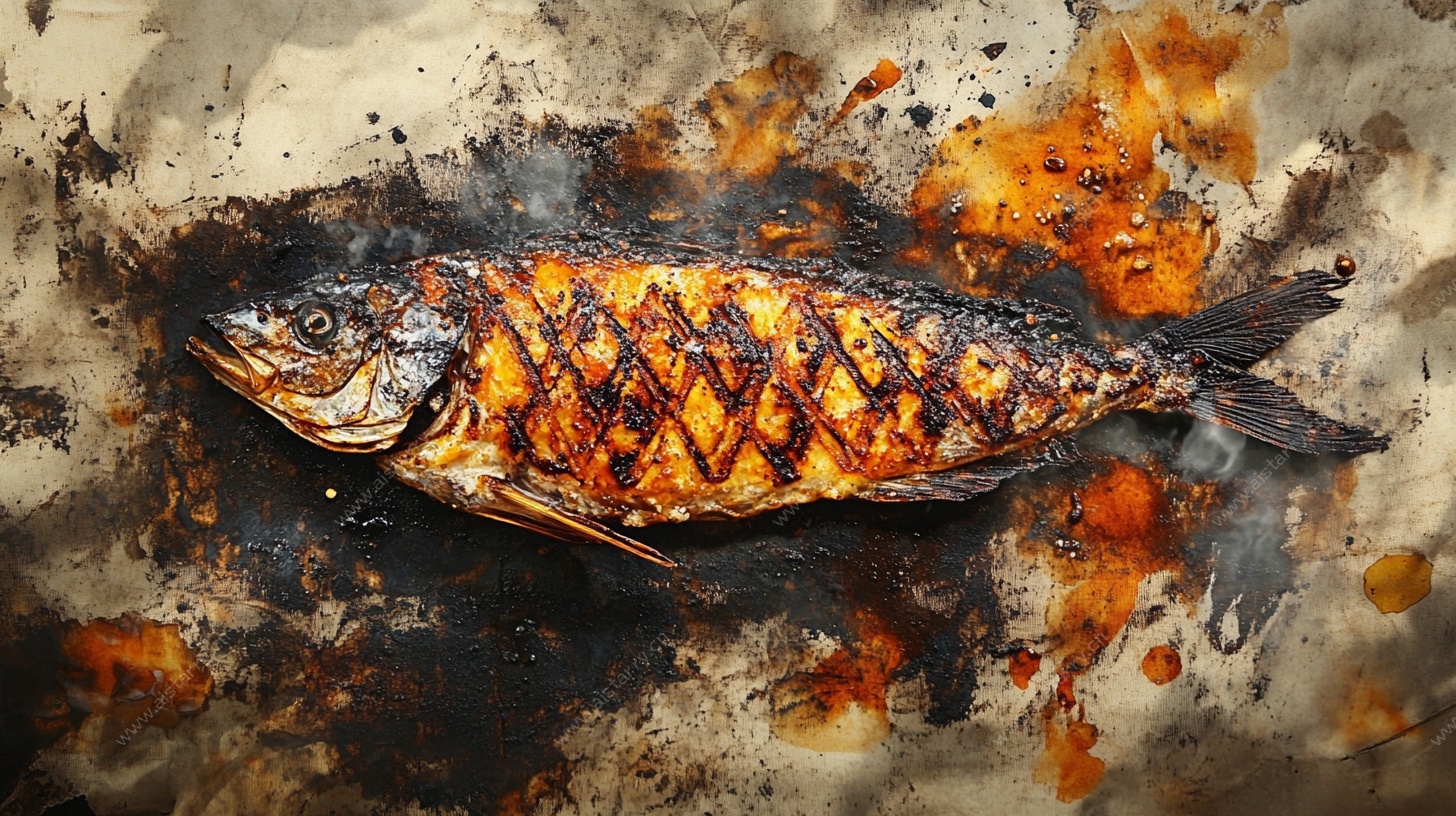烤痕诱人的炭烤鲜鱼