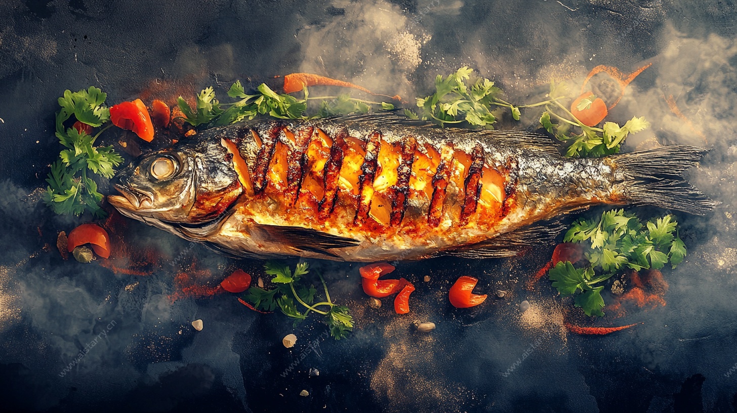 香烤鲜鱼配多彩蔬菜