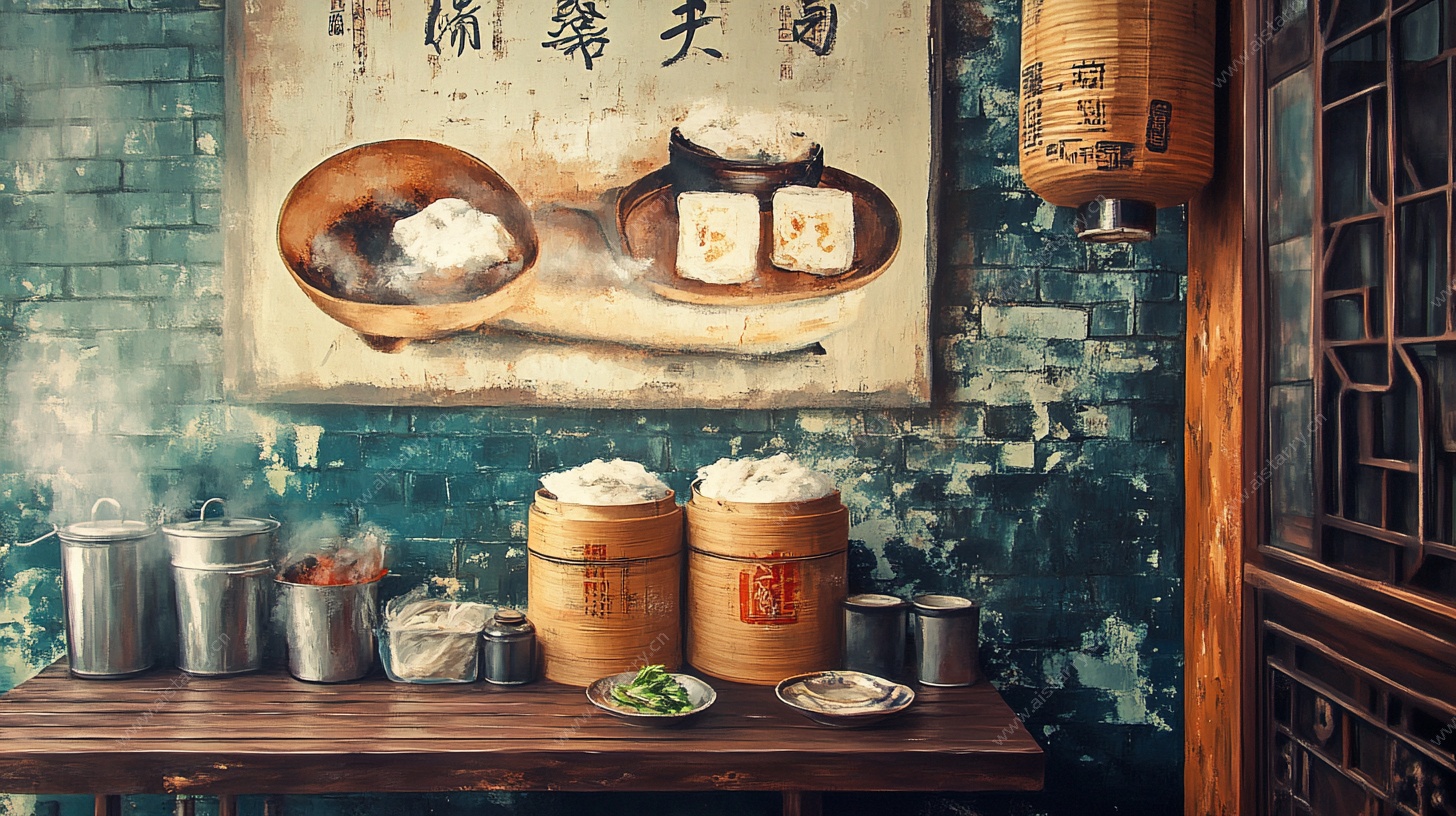 复古风中式早点铺场景