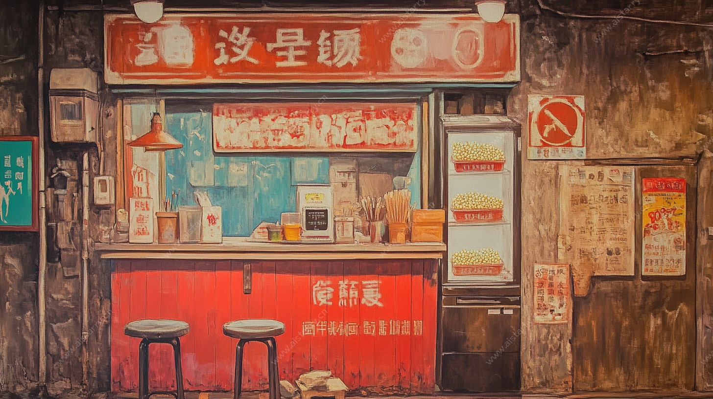 复古风街边馄饨摊场景