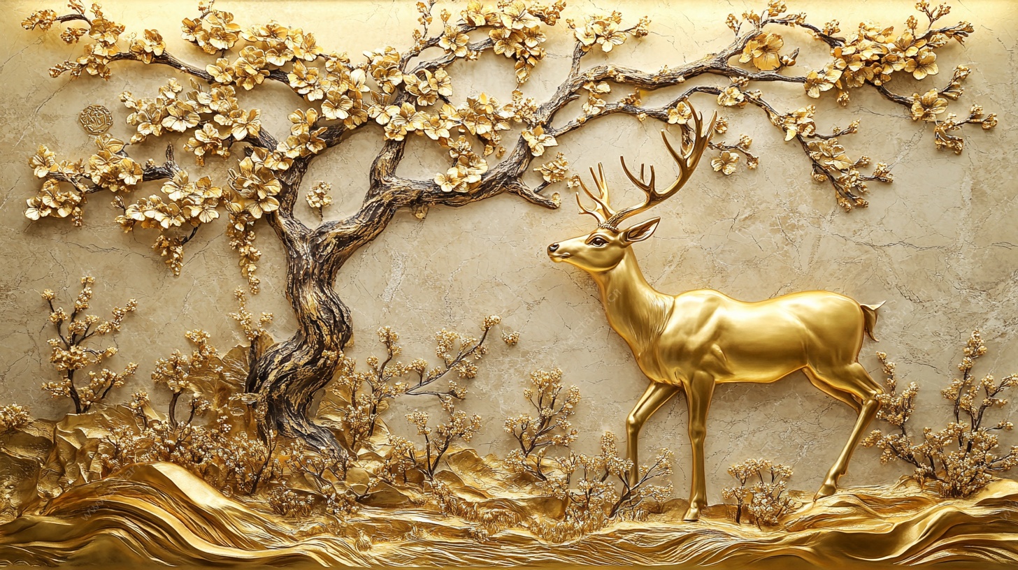 金雕鹿树图