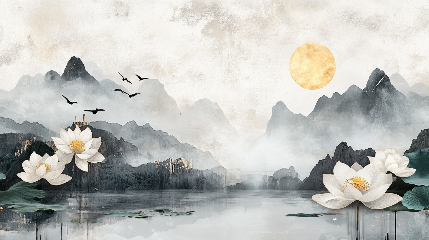 水墨山水荷塘月色图