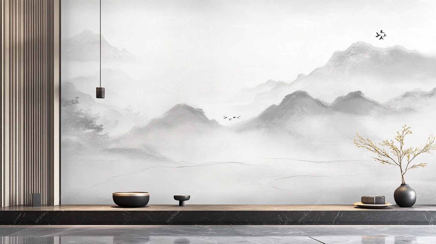 中式山水意境客厅背景墙