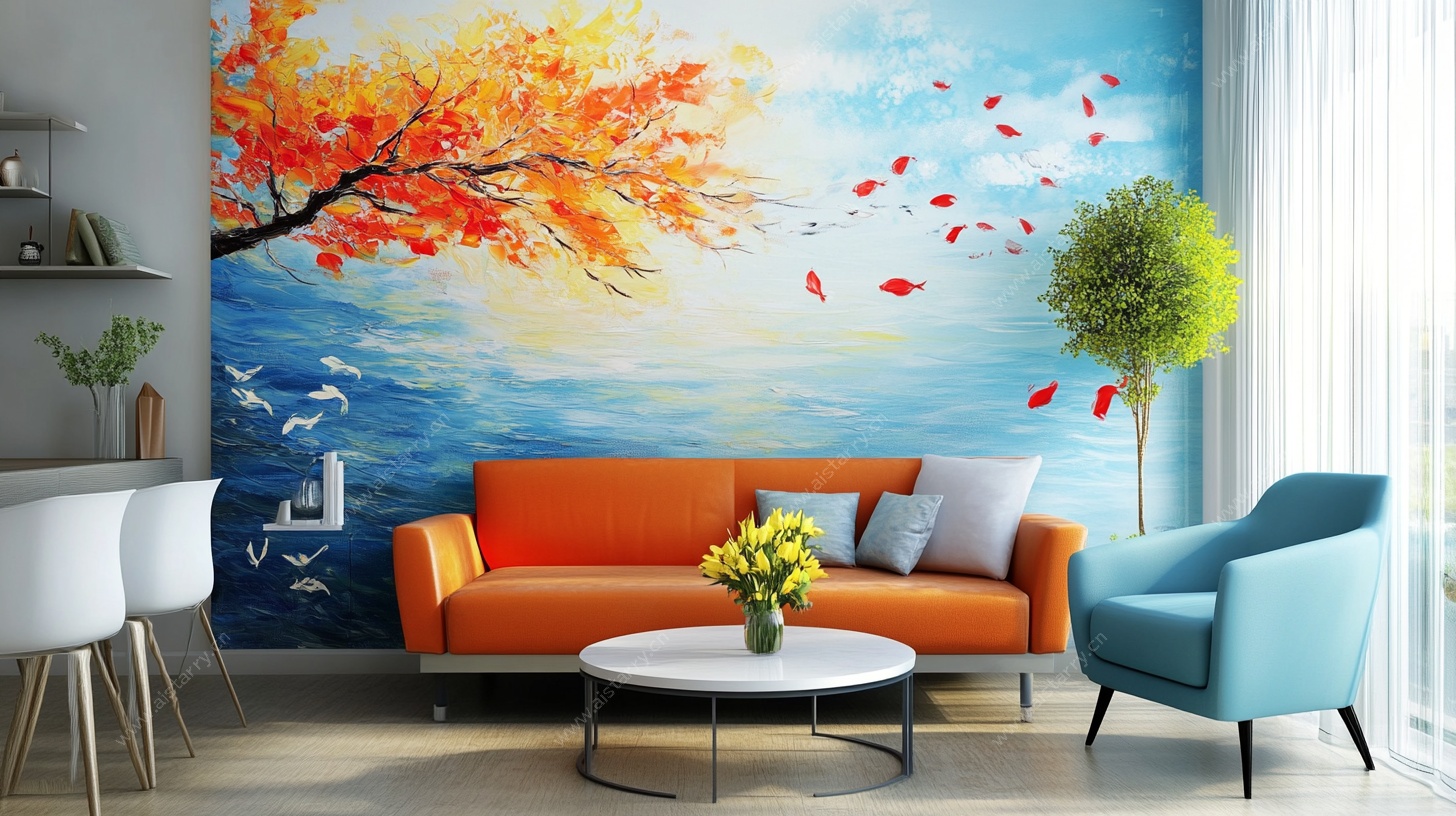 秋日风情客厅装饰画场景