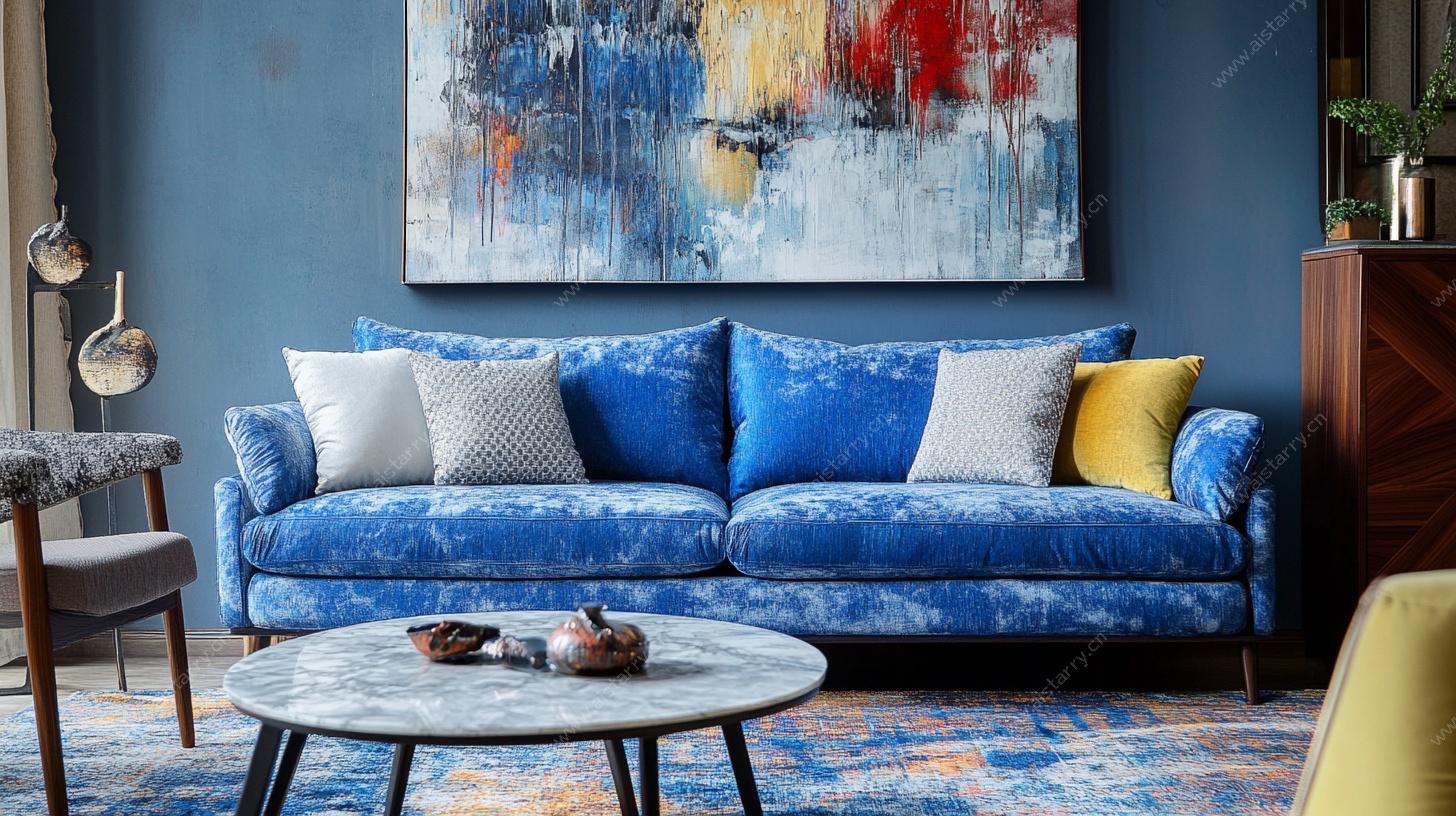 蓝色系时尚客厅家居场景