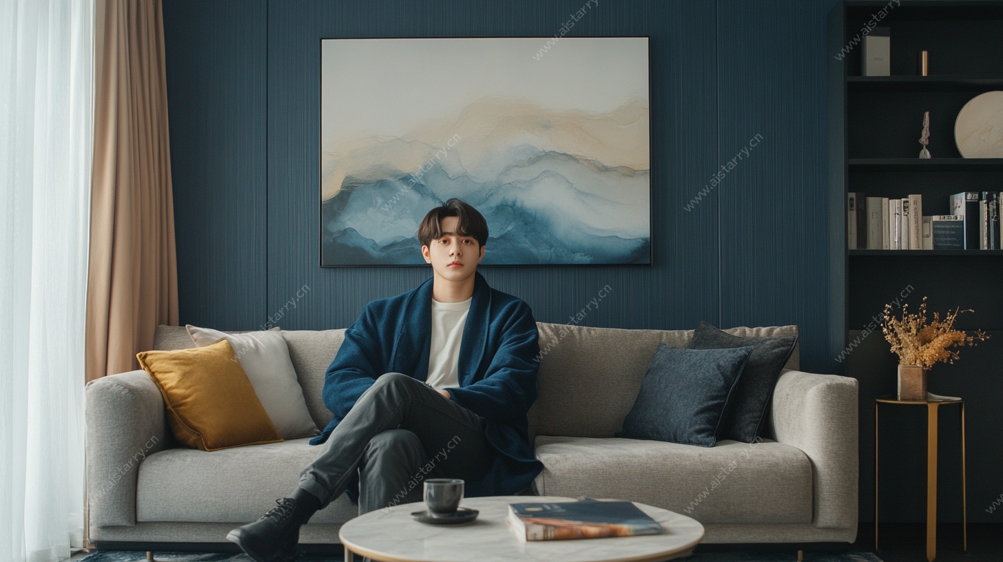 男士惬意坐于现代风客厅