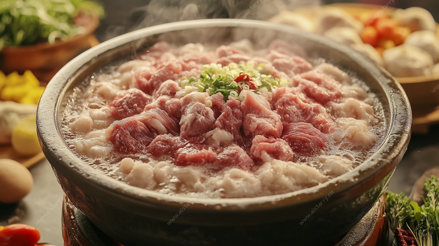 热气腾腾的牛肉火锅