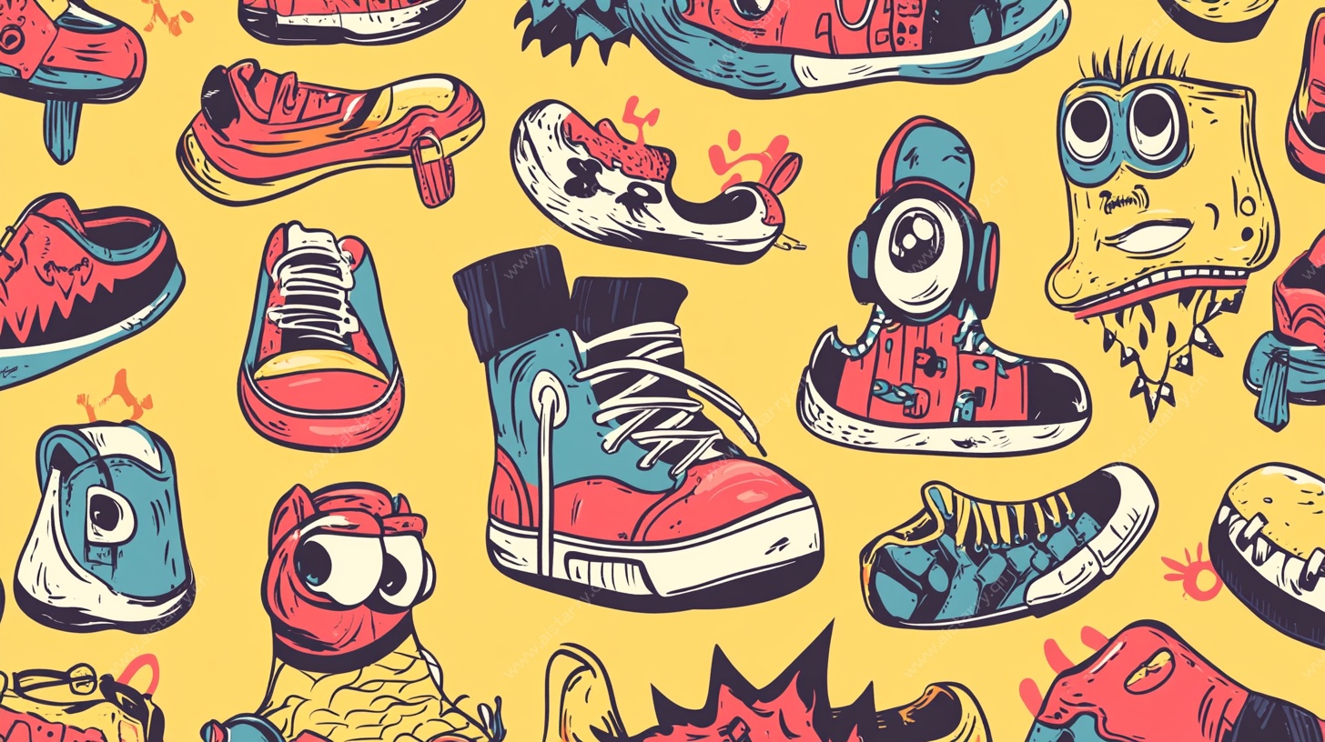 卡通风格多彩运动鞋图案