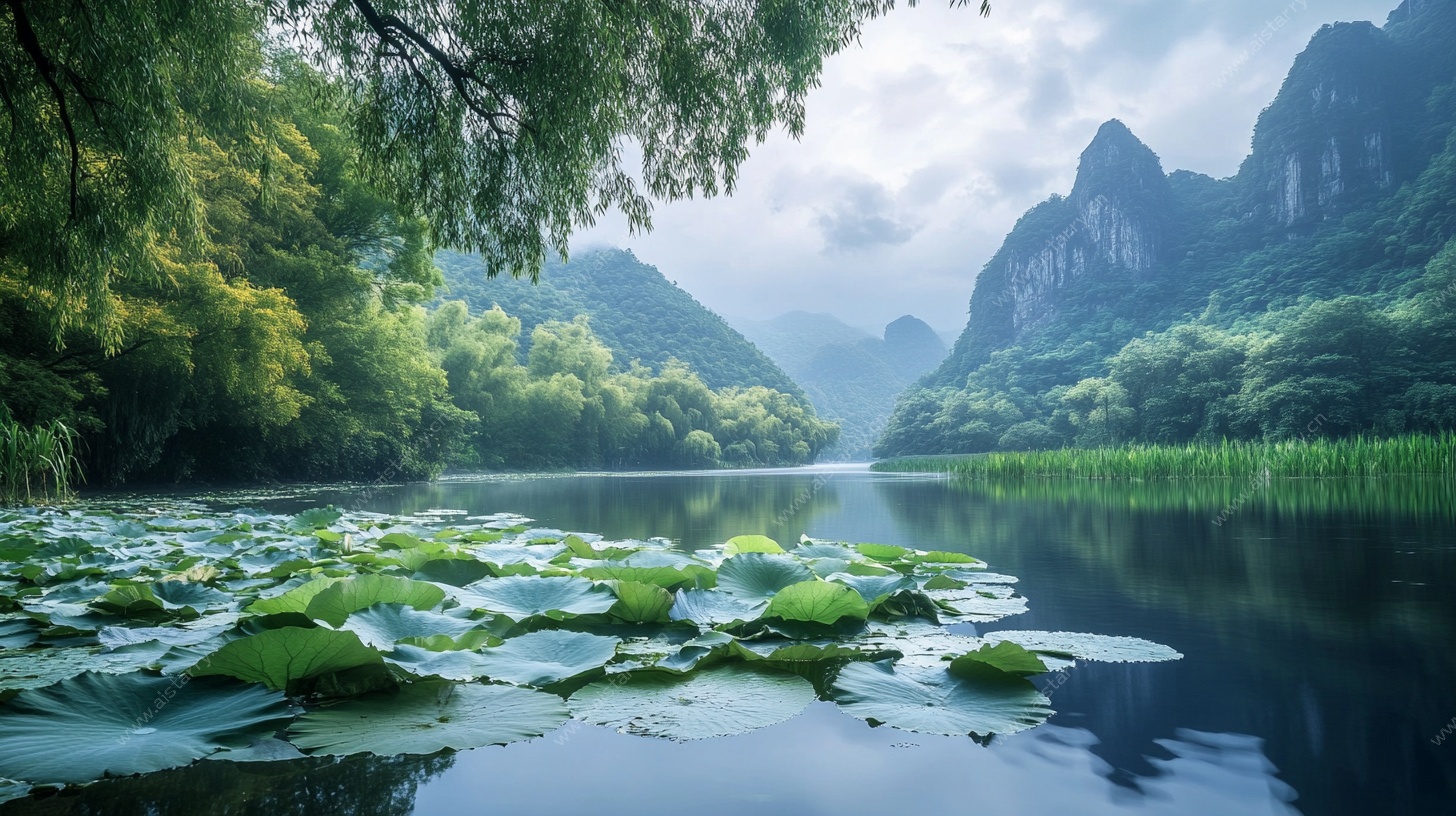 山水荷塘自然美景