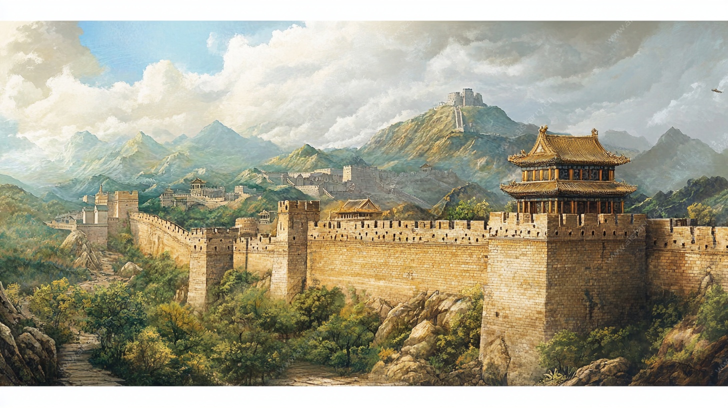 壮丽万里长城绘画风景