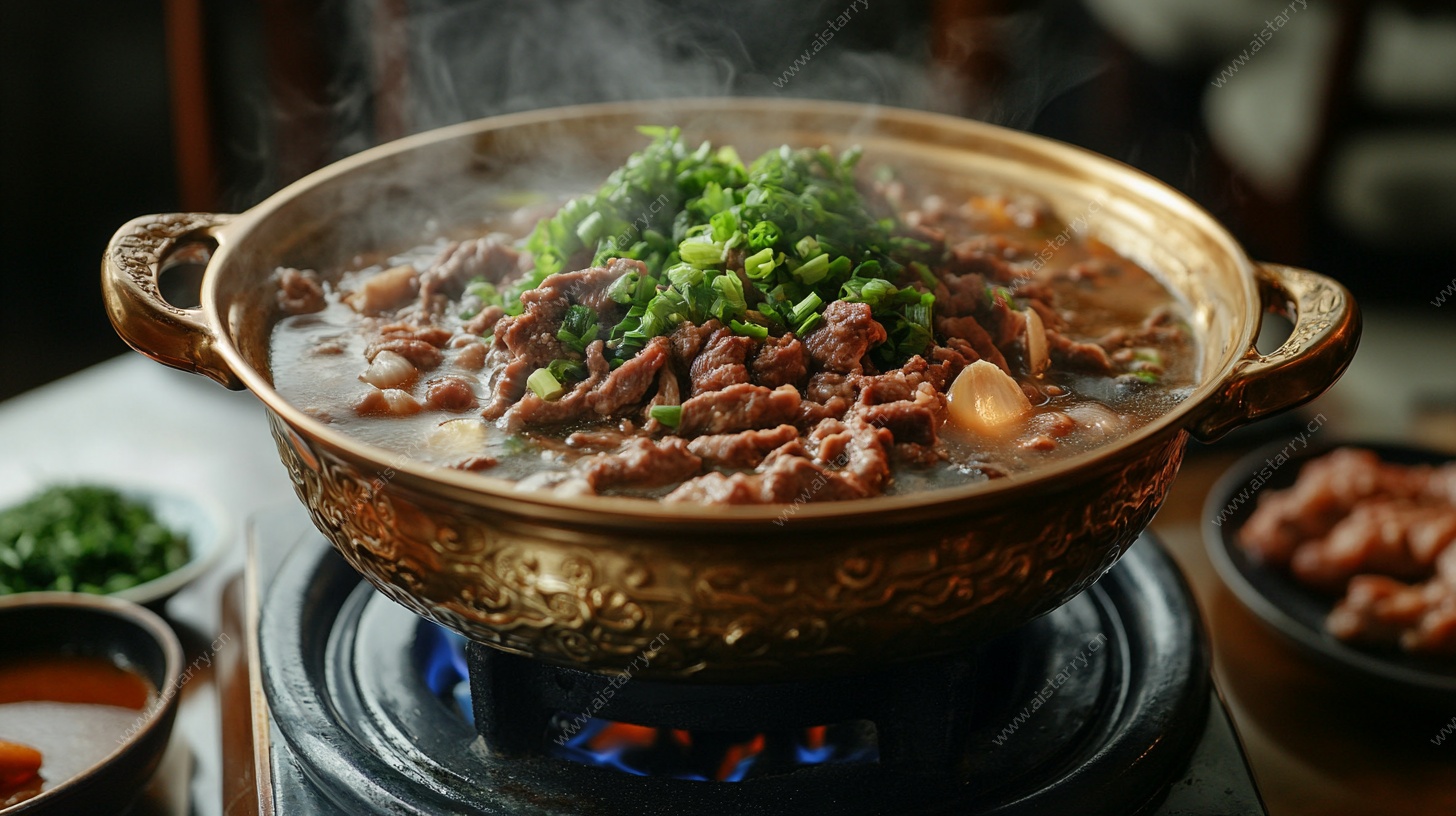 铜锅热气牛肉火锅诱人