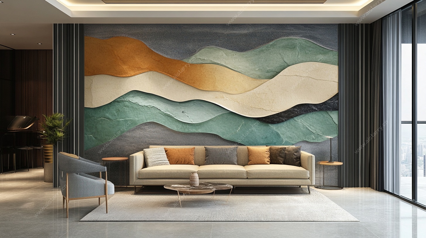 现代风客厅 艺术感背景墙