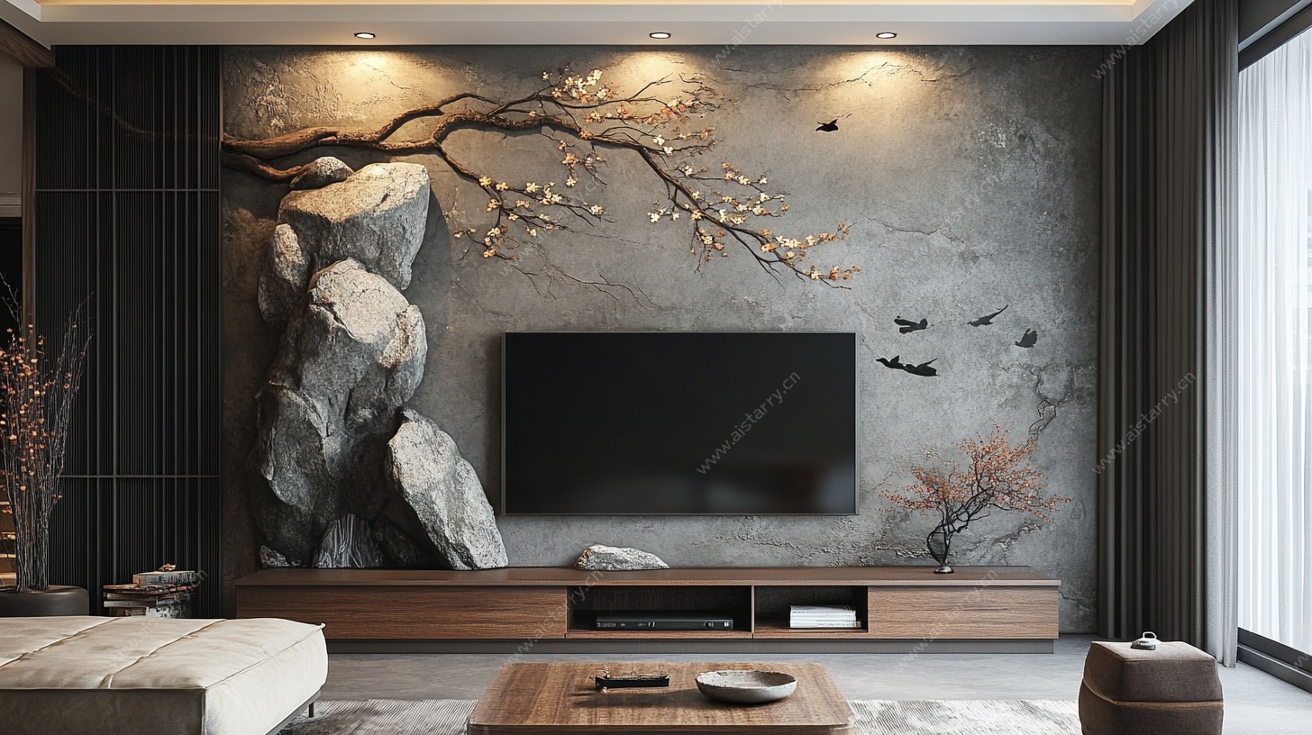 新中式客厅电视背景墙设计