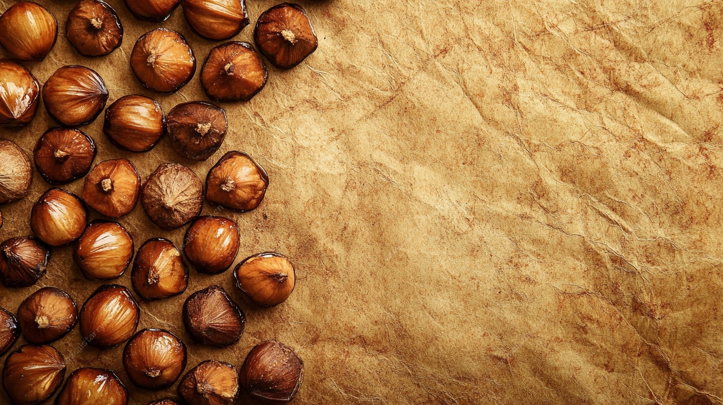 榛子散落在复古纸张上