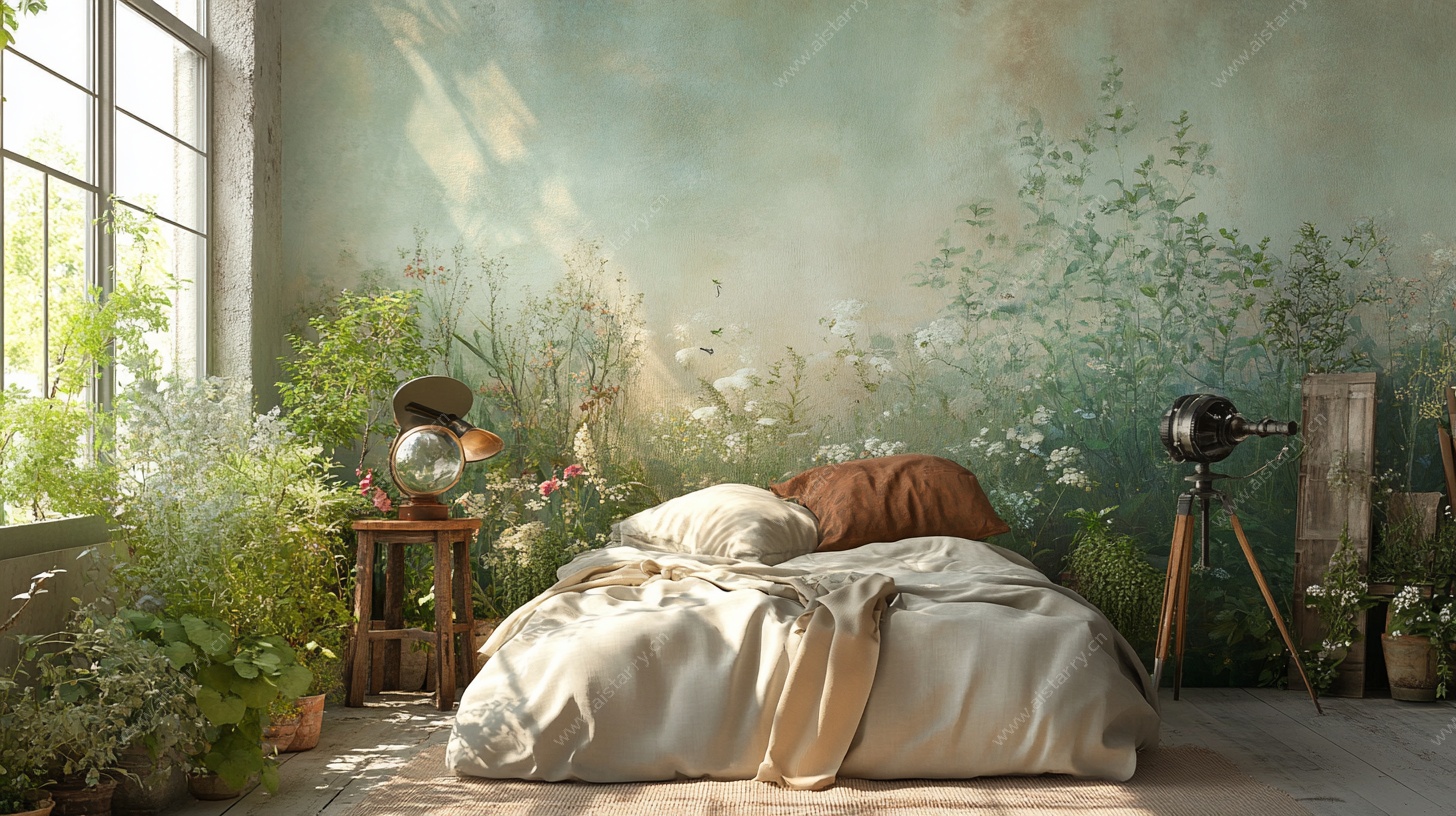 田园风卧室 绿植环绕床铺