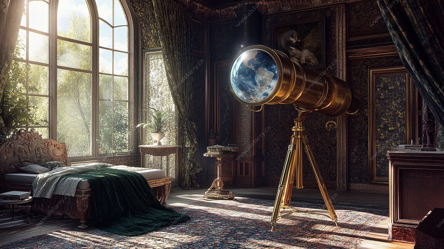复古房间中的天文观测设备