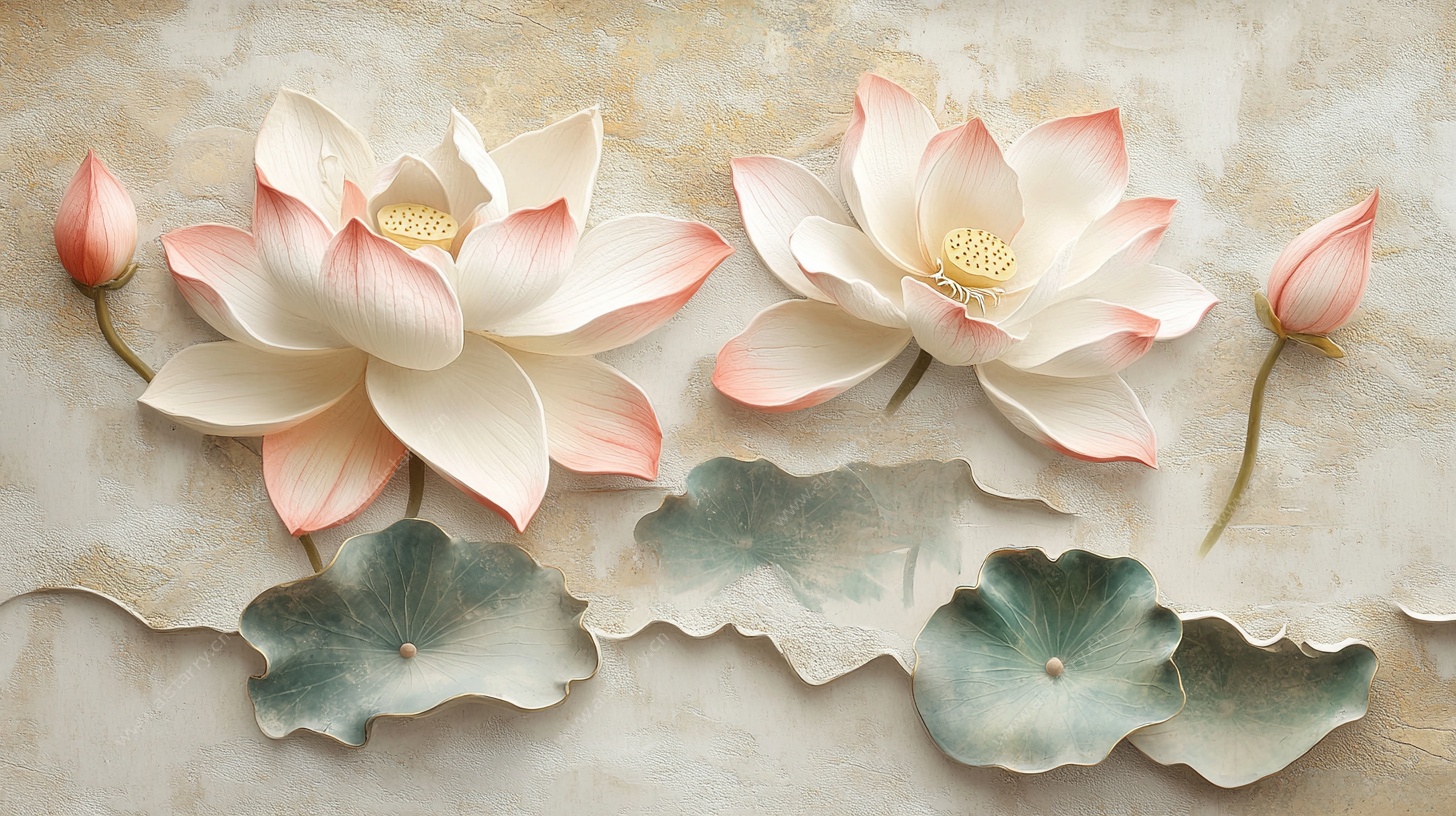 立体浮雕荷花艺术装饰图